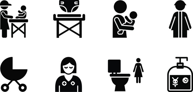 Baby Care And Restroom Icons Including Stroller And Nurse vector illustration