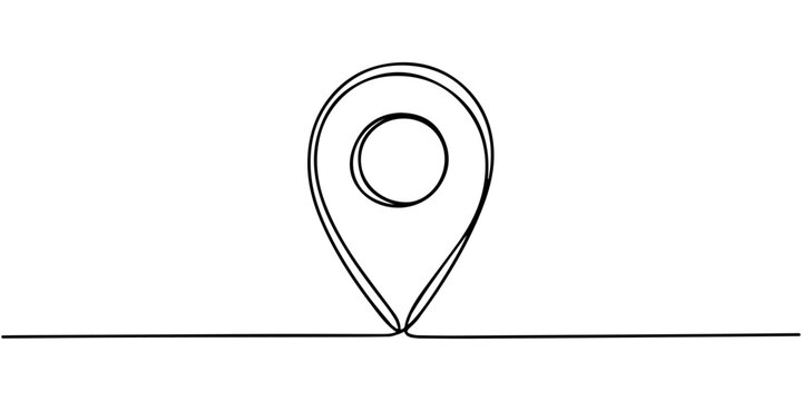 map location pointer continuous one line drawing, continuous one line drawing Vector location pin icon, Illustration of a map pointer location pin, made in one continuous line. Minimalist navigation