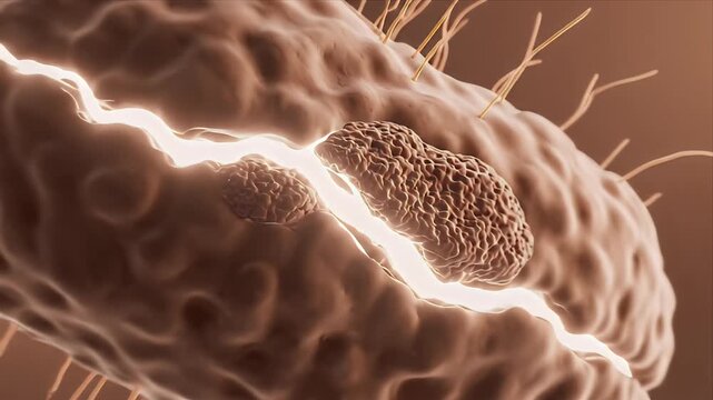 Detailed 3D CGI Medical Animation of a Prokaryote Bacterium with Multiple Flagella and Pili Traversing a Blood Vessel Lumen with Erythrocytes and Emboli