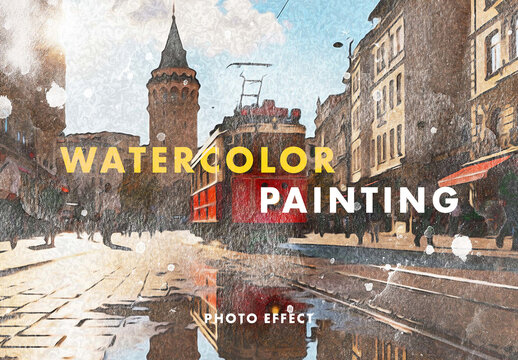 Watercolor Painting Photo Effect Mockup
