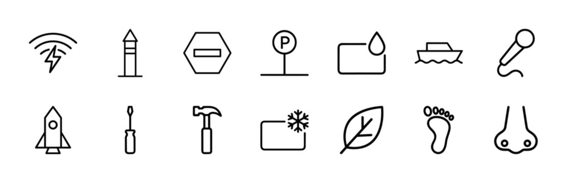 Minimalist transportation and vehicle outline icon set for professional web design