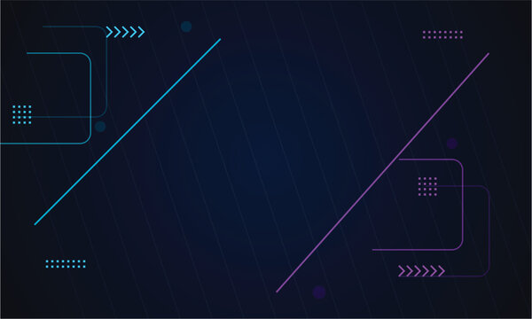 Abstract technology background with geometric shapes, diagonal lines, and digital elements in blue and purple gradient