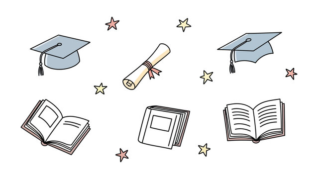 Education Essentials: An elegant array of academic essentials, including graduation caps, scrolls, and books. Celebrating a pivotal moment in education, a visual ode to knowledge and achievement