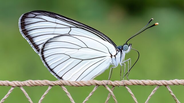 Black Veined White Butterfly Perched on Rope