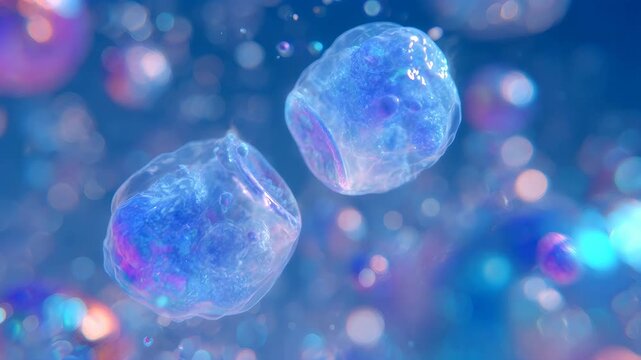 Biological cell undergoing division. Microscopic view of mitosis process. Genetic engineering and medical science research visualization of cellular reproduction.