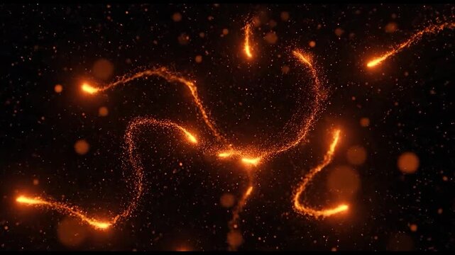 Glowing orange particles on black background.