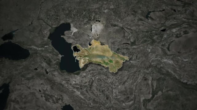 TURKMENISTAN Map Animation with White Borders, Digital Country Borders and Light Transition Background