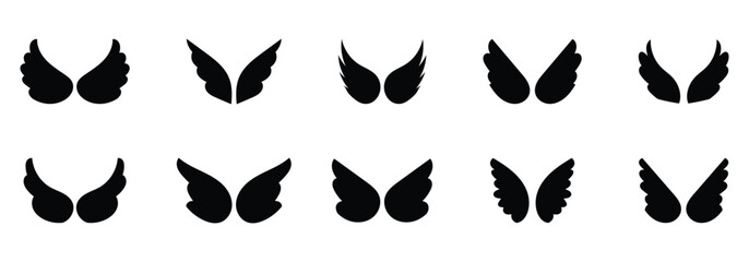 Fototapeta premium Set of wings icons. Vector illustration isolated on white background. set of wings logo vector illustration. bird wings silhouette vector icon.