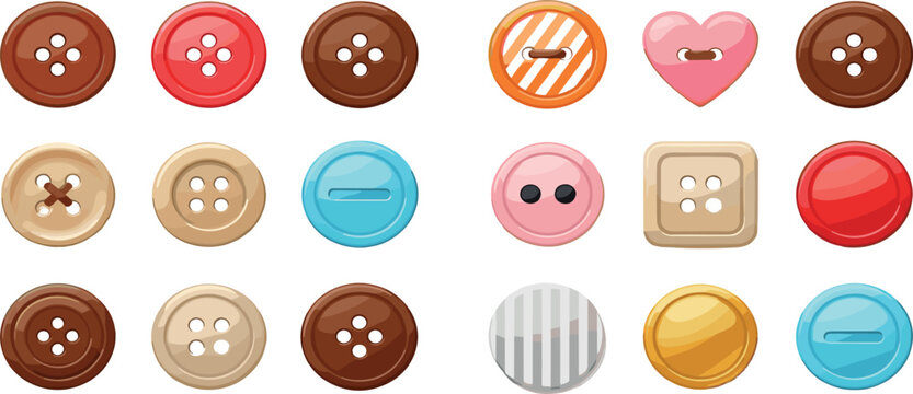 Sewing buttons collection with different shapes and colors flat vector illustration clothing accessories set isolated background