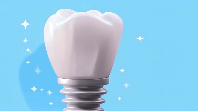 Dental implant showing 3d medical model of artificial tooth. Prothetic dentistry concept for tooth replacement and oral health. Modern medical animation sequence.