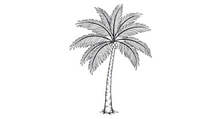 Fototapeta premium Hand-drawn sketch of a single palm tree on a white background