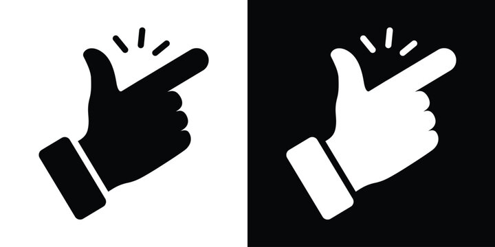 Dual‑tone mirrored hand snapping gesture icon with motion lines above fingers, representing sound or action. Clean vector design ideal for apps, UI, and digital interaction graphics.