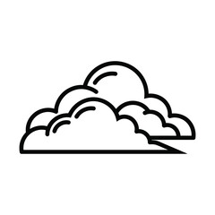Fototapeta premium Simple black outline drawing of a fluffy cloud against a white background, depicting a weather element.