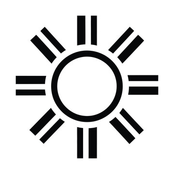 A black and white stylized sun symbol with a central circle and eight double-line rays.