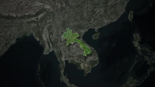 LAOS Map Animation with White Borders, Digital Country Borders and Light Transition Background