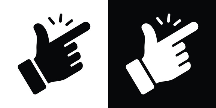 Dual‑tone mirrored hand snapping gesture icon with motion lines above fingers, representing sound or action. Clean vector design ideal for apps, UI, and digital interaction graphics.