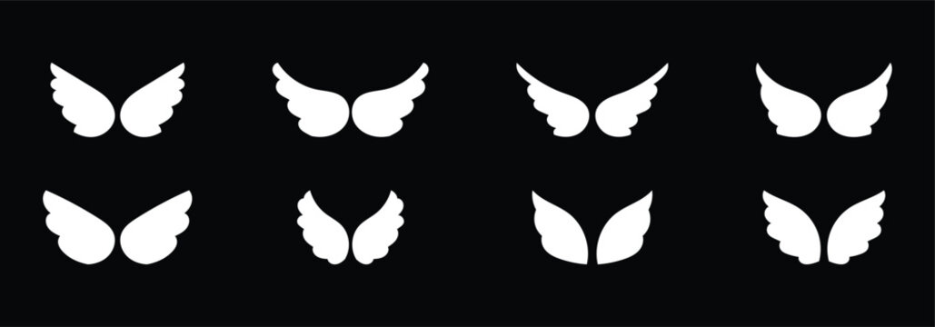 Wings icons set. Simple set of wings badges. Wings black icons vector set. Modern minimalistic design isolated on black background.