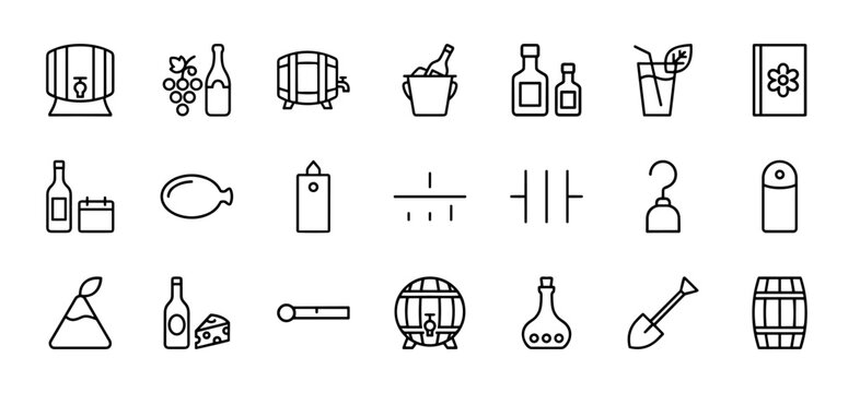 Wine production and processing minimalist line icons for restaurant menu