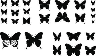 Butterfly silhouette collection, insect vector artwork set, black wing design elements, nature illustration icons, decorative butterfly shapes, flying insect artwork © MOSTSHAHANAJ