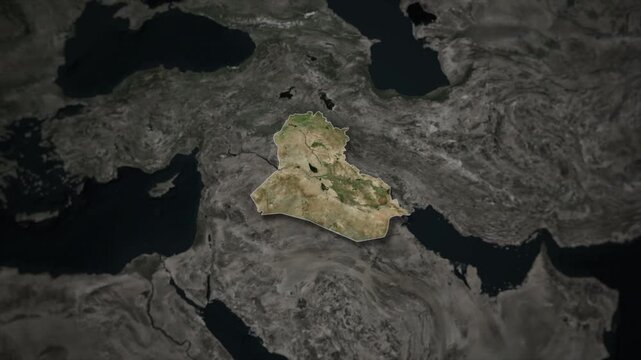 IRAQ Map Animation with White Borders, Digital Country Borders and Light Transition Background