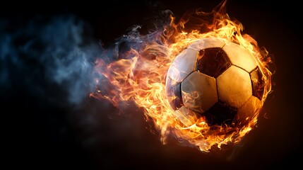 Naklejka premium Blazing Soccer Ball on Fire Background.