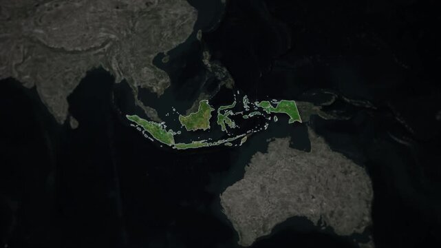 INDONESIA Map Animation with White Borders, Digital Country Borders and Light Transition Background