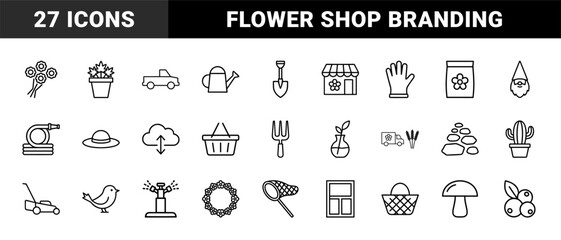 Naklejka premium Minimalist flower and gardening outline icon set for florist branding