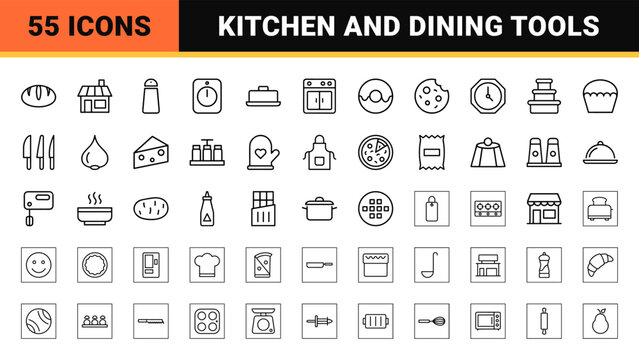Food and restaurant minimalist outline icon set