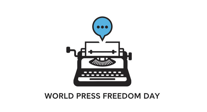 Typewriter with speech bubble icon.