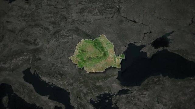 ROMANIA Map Animation with White Borders, Digital Country Borders and Light Transition Background