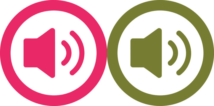 Pink and olive green sound speaker icons representing audio volume controls for digital interfaces and devices