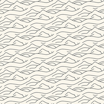 Seamless geometric striped curve pattern - minimal abstract vector background. Outline endless creative print with waves silhouette - monochrome design