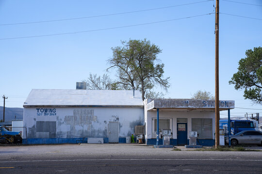 Truxton, Arizona - March 28, 2026: Old Truxton gas station and auto repair shop along Route 66 in rural Arizona along Route 66