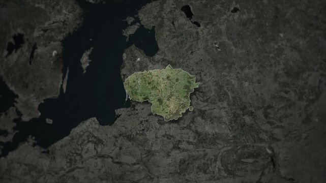 LITHUANIA Map Animation with White Borders, Digital Country Borders and Light Transition Background