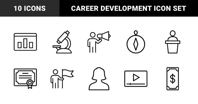 Black outline hard skills and professional expertise icon set