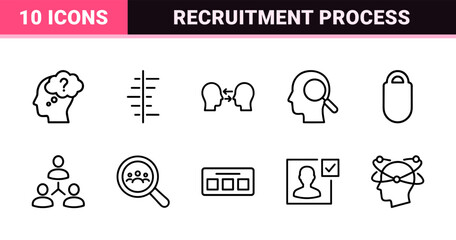 Fototapeta premium Business recruitment and headhunting line icons set
