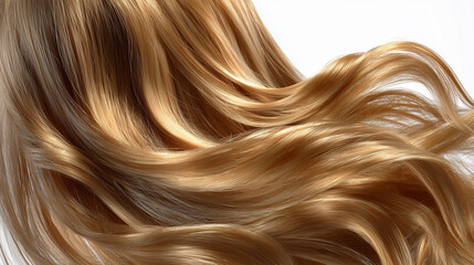 Fototapeta premium Elegant hair care scene with golden hair oil and smooth hair gently applied to long