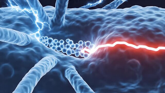 Detailed 3D CGI medical animation rendering of a complex prokaryote bacterium with flagella and pili in deep blue medical background scientific visualization for education