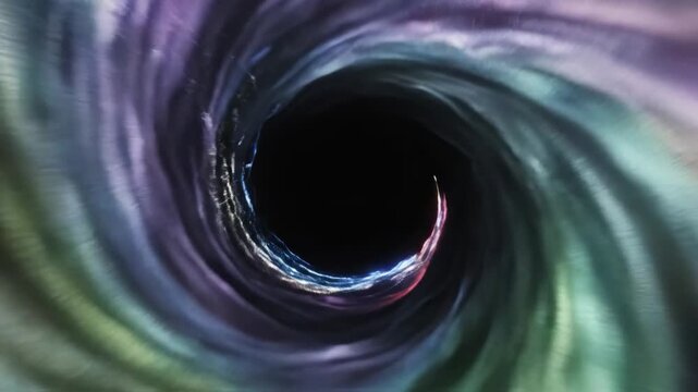 Abstract colorful vortex tunnel with energy flow in dark space.