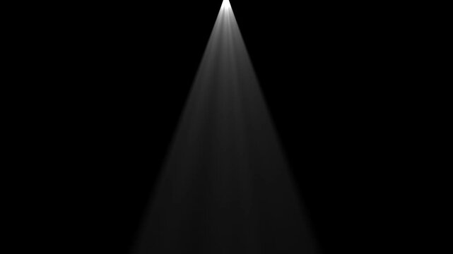 Dramatic white spotlight beam on black background, cinematic stage lighting effect for overlay and motion