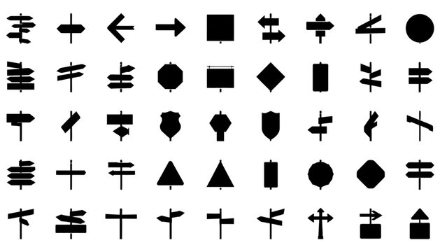 Black and white icon set featuring arrows crosses and symbolic design elements in a simple vector style