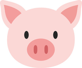 Fototapeta premium Cute pink pig face with large ears, snout, and black eyes, a simple cartoon drawing on a checkered background