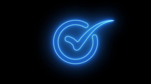 Neon line check tick mark icon animation, check mark sign, verify complete check mark sign, approved, checkmark animation, select tick, confirm, success , approved. Circle Check Mark Symbol Animation