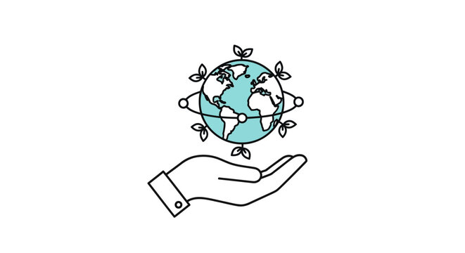 Hand holding globe with airplanes.