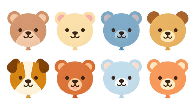 cute animal, cartoon face, teddy bear, puppy face, dog icon, kawaii animal, pastel colors, adorable character, smiling face, soft colors, baby animal, cute icon, animal collection, cartoon puppy, bear