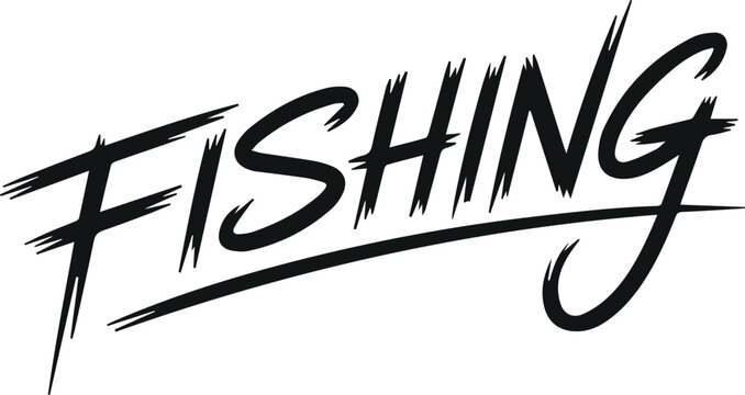 Handwritten word FISHING with brush strokes and underline on white background