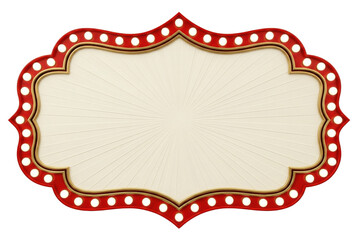 Red circus marquee sign with light bulbs isolated. Empty billboard mockup.