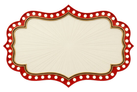 Red circus marquee sign with light bulbs isolated. Empty billboard mockup.