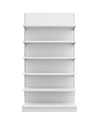 Empty white retail shelf unit isolated. Store display mockup.