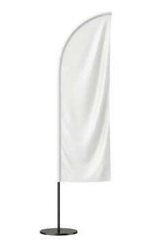Blank white teardrop feather flag side view isolated. Outdoor advertising mockup.